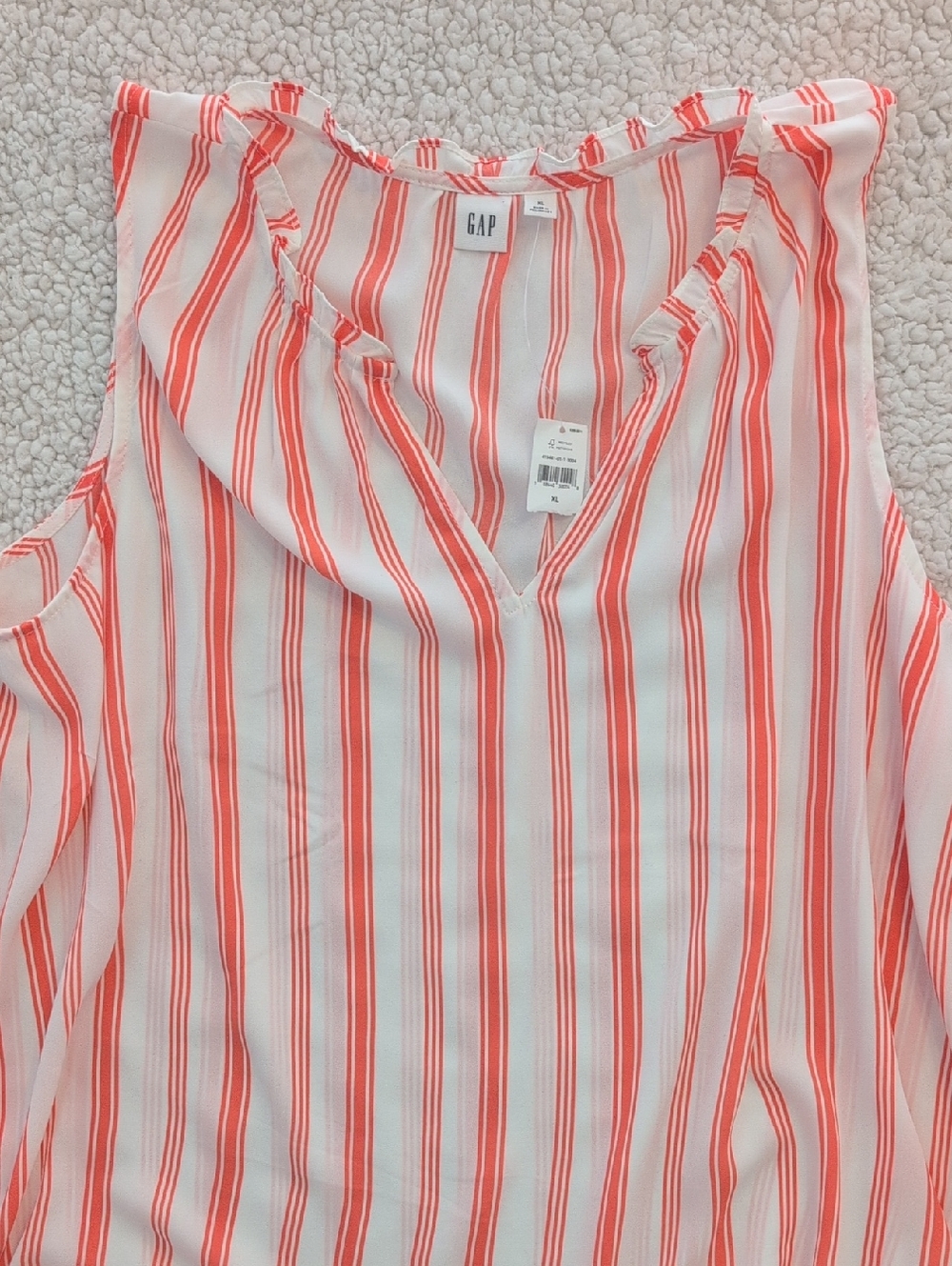 GAP White and Coral Striped Sleeveless V-Neck Top